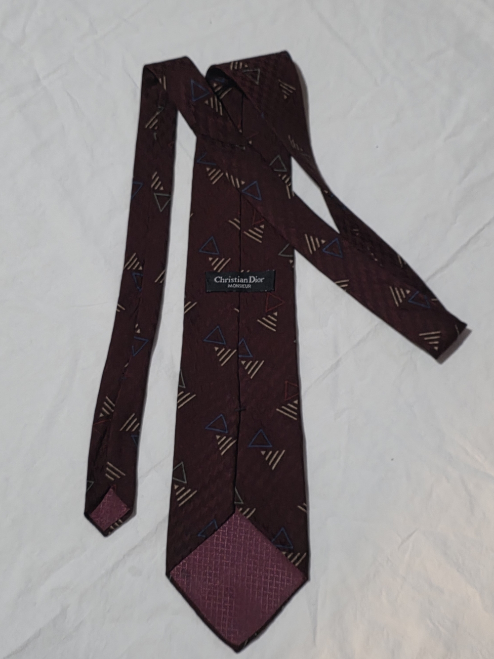 Dior Men's Maroon Tie with Geometric Accent Colors